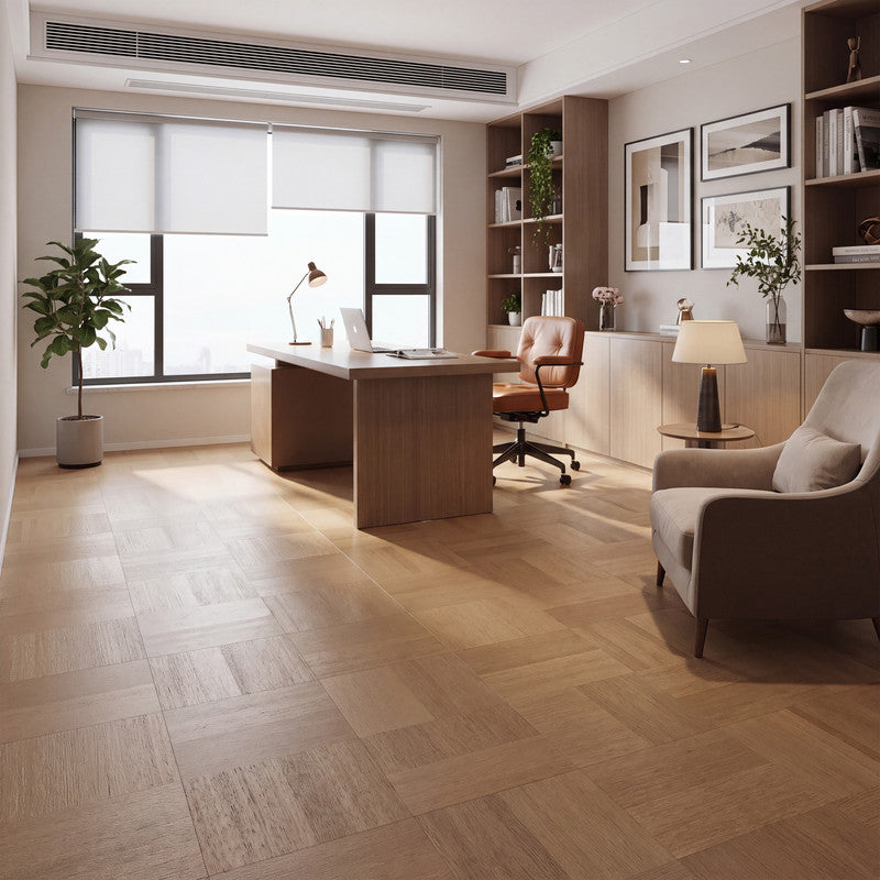 Natural Oak 12 mm T x 16 in. W x 48 in. L AC5 Block-Pattern Laminate Flooring (32 sq. ft./Case)