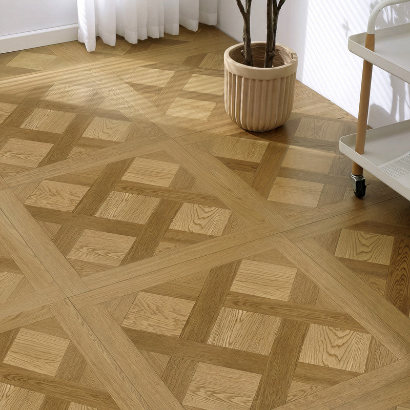 Natural Oak 12 mm T x 24 in. W x 24 in. L AC5 Versailles Parquet Laminate Flooring (24 sq. ft./Case)