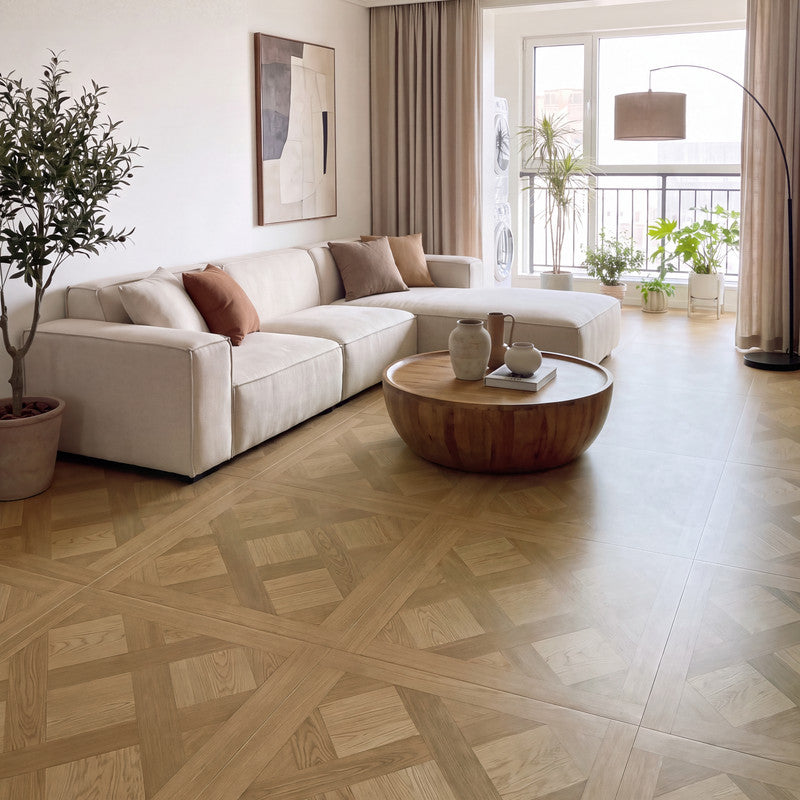 Natural Oak 12 mm T x 24 in. W x 24 in. L AC5 Versailles Parquet Laminate Flooring (24 sq. ft./Case)