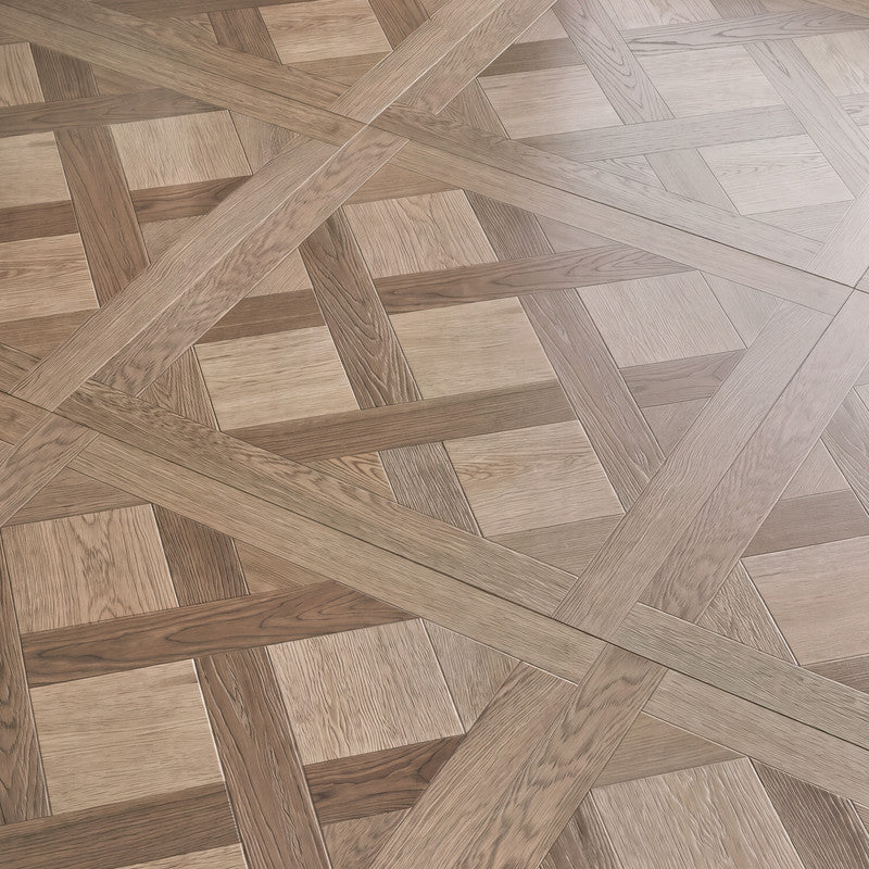 Greige Oak 12 mm T x 24 in. W x 24 in. L AC5 Versailles Parquet Laminate Flooring (24 sq. ft./Case)
