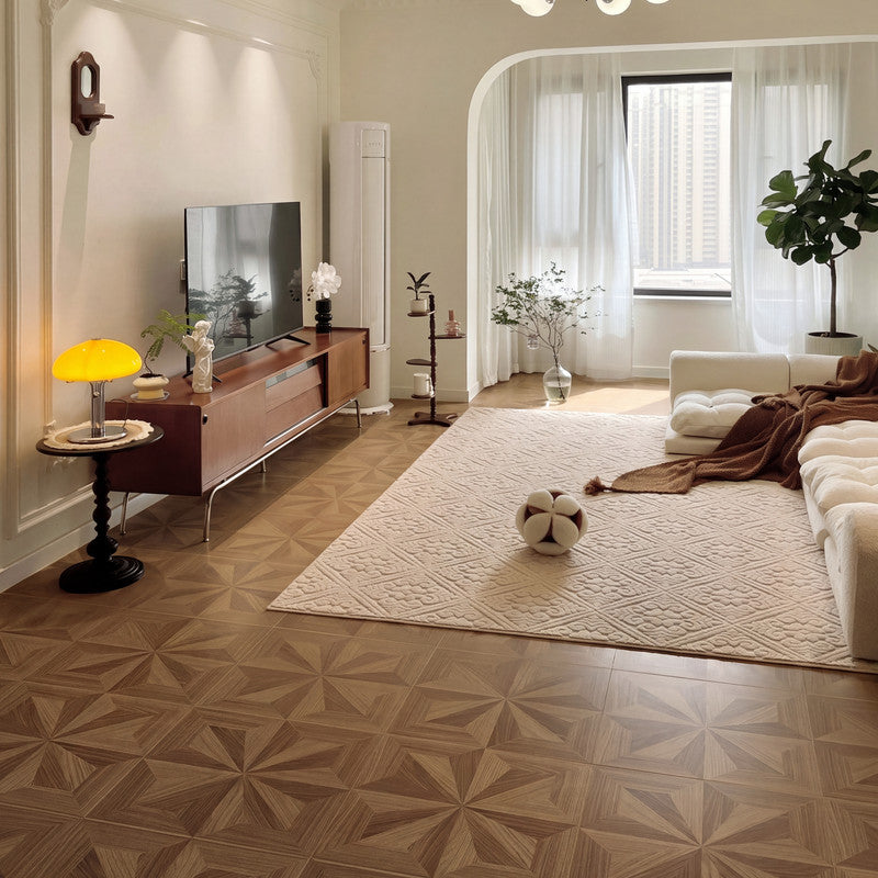 Warm Walnut 12 mm T x 24 in. W x 48 in. L AC5 Starburst Parquet Laminate Flooring (48 sq. ft./Case)