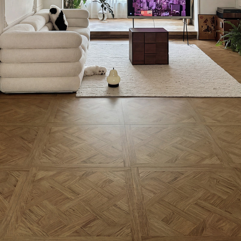 Natural Oak 12 mm T x 24 in. W x 48 in. L AC5 Basketweave Parquet Laminate Flooring (48 sq. ft./Case)
