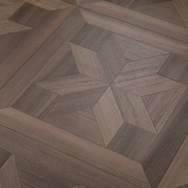 Smoked Walnut 12 mm T x 24 in. W x 24 in. L AC5 Geometric Star Parquet Laminate Flooring (24 sq. ft./Case)