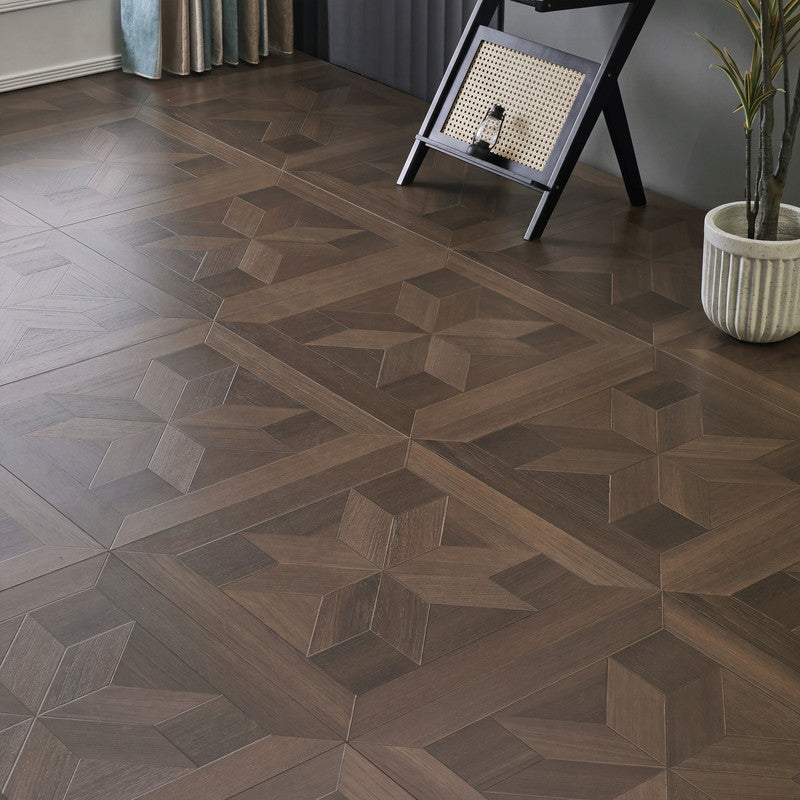 Smoked Walnut 12 mm T x 24 in. W x 24 in. L AC5 Geometric Star Parquet Laminate Flooring (24 sq. ft./Case)