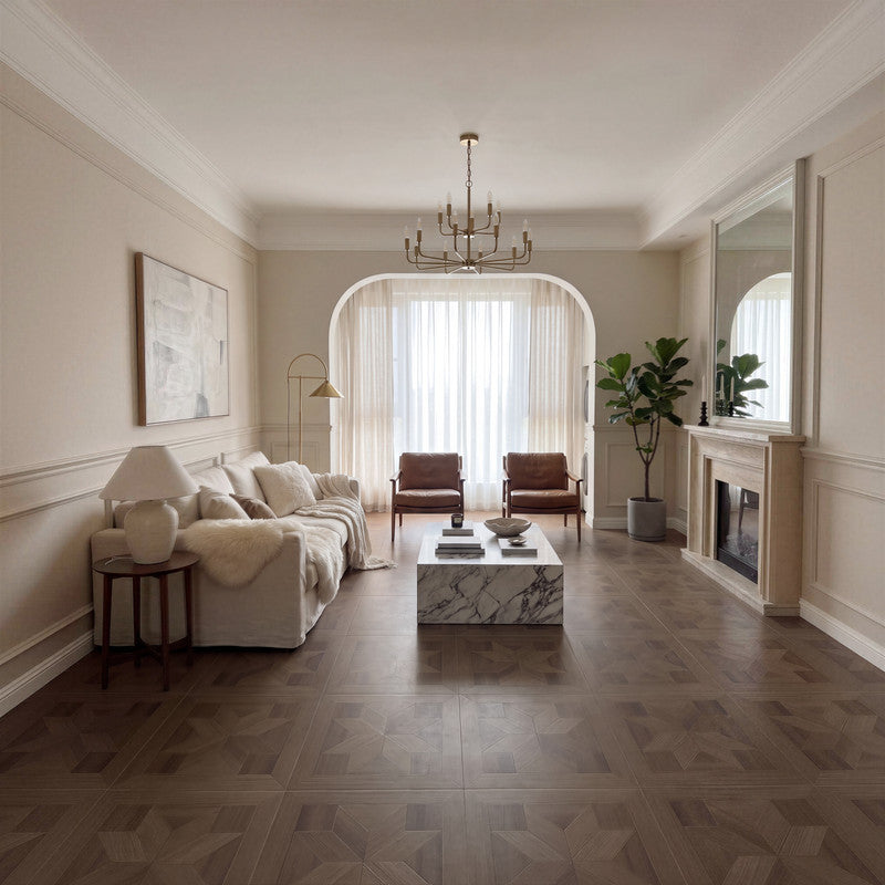 Smoked Walnut 12 mm T x 24 in. W x 24 in. L AC5 Geometric Star Parquet Laminate Flooring (24 sq. ft./Case)