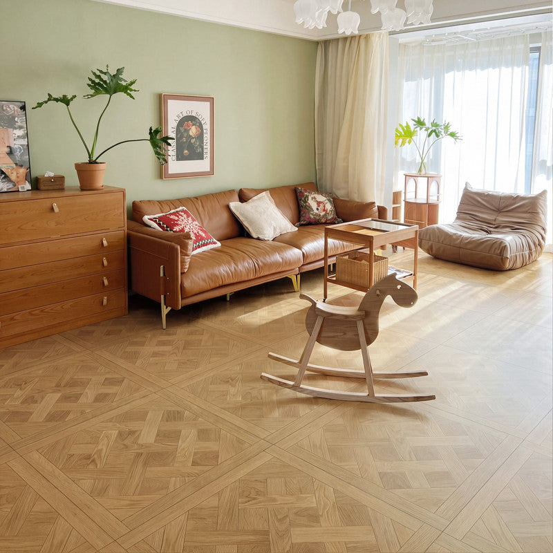 Natural Oak 12 mm T x 24 in. W x 24 in. L AC5 Laminate Parquet Flooring (24 sq. ft./Case)