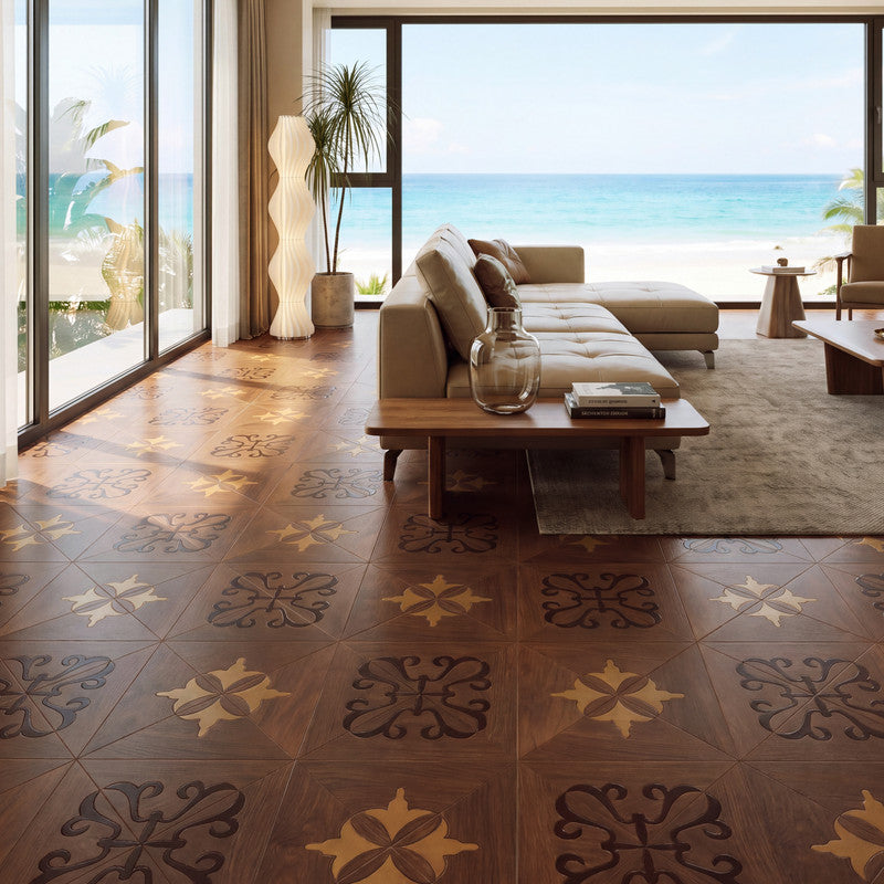 Warm Walnut 12 mm T x 16 in. W x 32 in. L AC5 Laminate Parquet Flooring (21.33 sq. ft./Case)