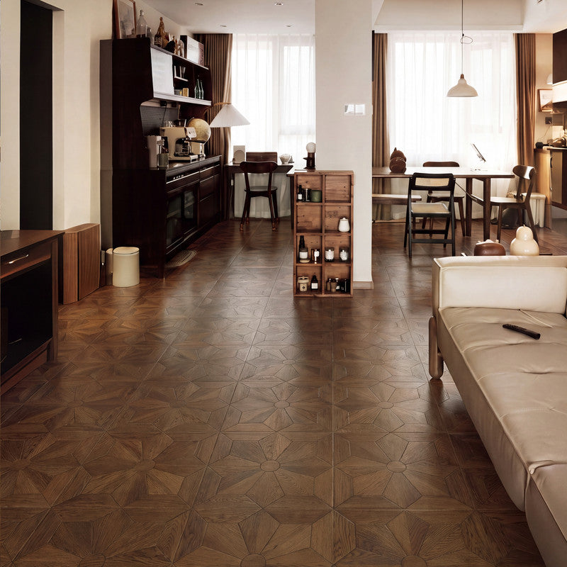 Natural Oak 12 mm T x 16 in. W x 32 in. L AC5 Laminate Parquet Flooring (21.33 sq. ft./Case)