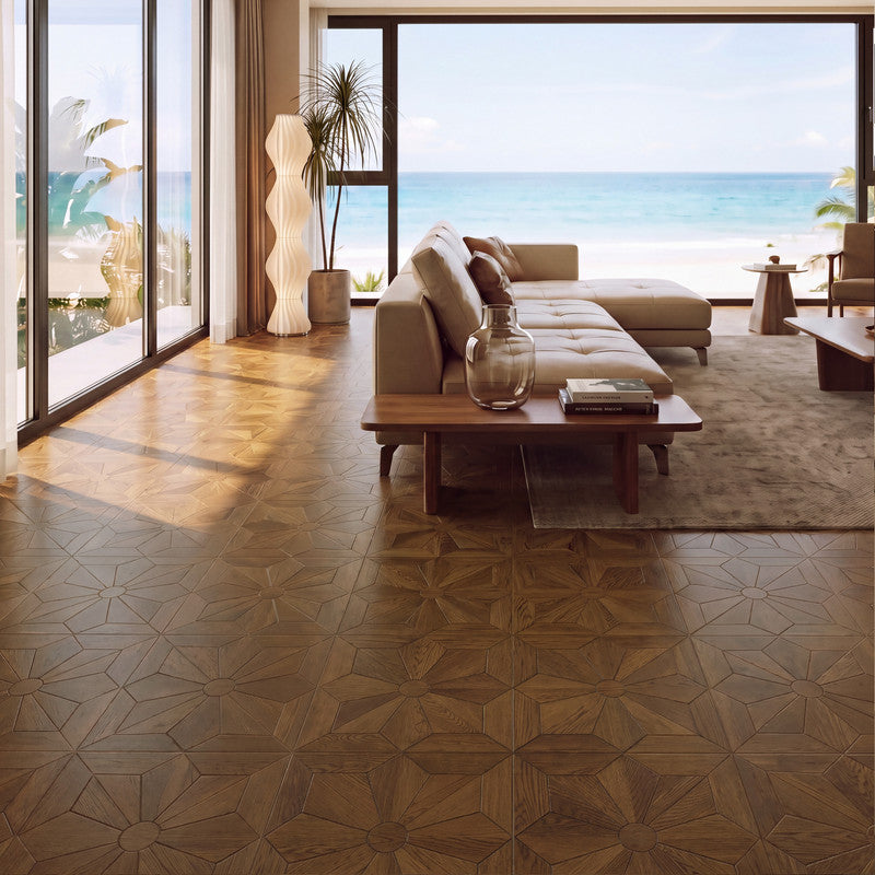 Natural Oak 12 mm T x 16 in. W x 32 in. L AC5 Laminate Parquet Flooring (21.33 sq. ft./Case)