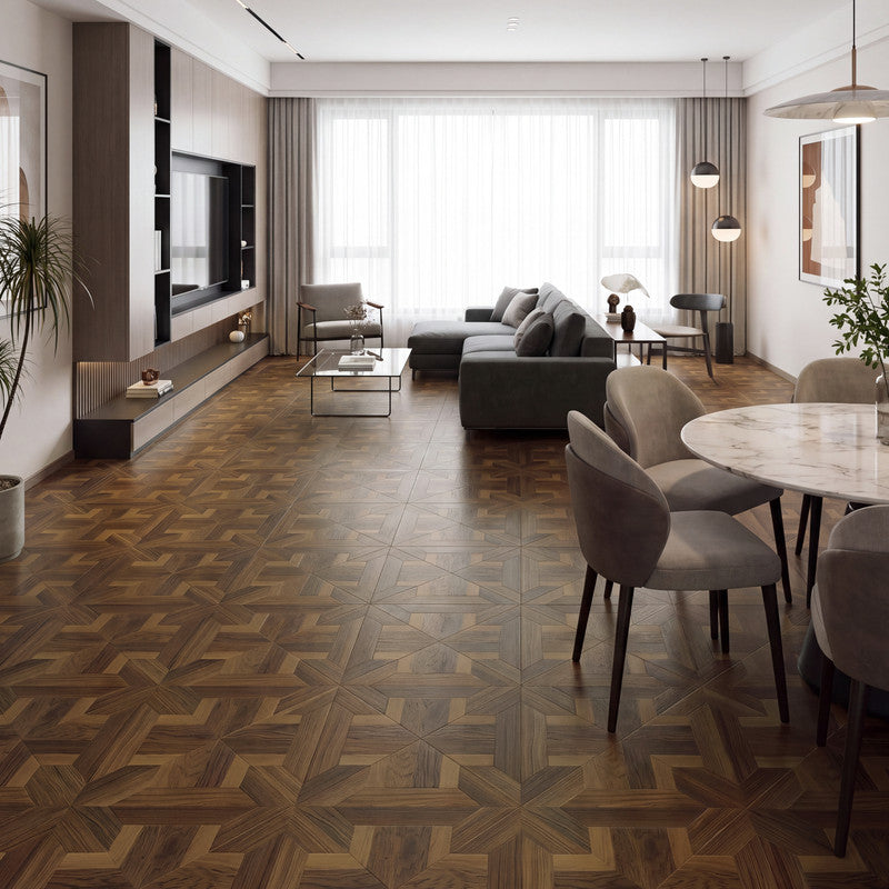 Brown 12 mm T x 16 in. W x 32 in. L AC5 Laminate Parquet Flooring (21.33 sq. ft./Case)