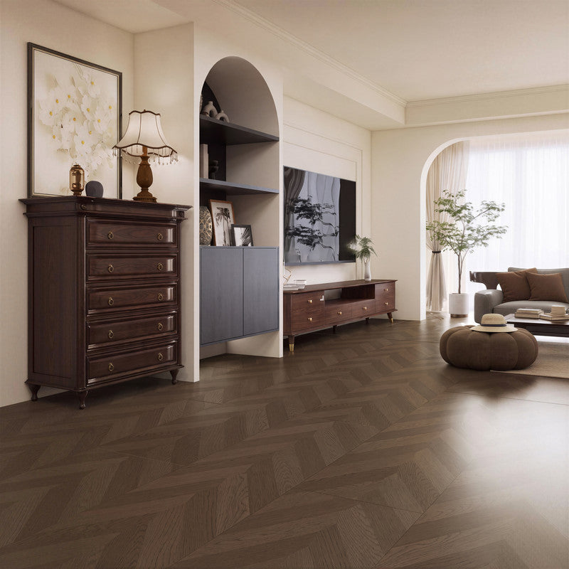 Dark Walnut 12 mm T x 16 in. W x 48 in. L AC5 Herringbone-Look Laminate Flooring (32 sq. ft./Case)