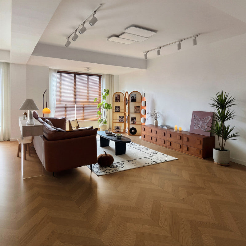 Natural Oak 12 mm T x 16 in. W x 48 in. L AC5 Herringbone-Look Laminate Flooring (32 sq. ft./Case)