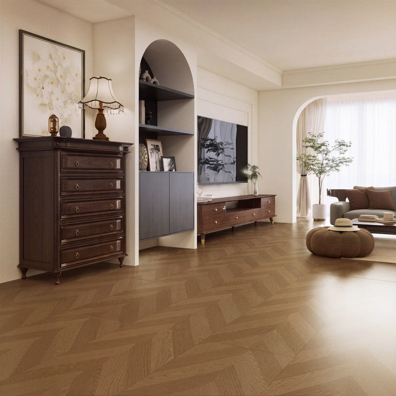 Natural Oak 12 mm T x 16 in. W x 48 in. L AC5 Herringbone-Look Laminate Flooring (32 sq. ft./Case)