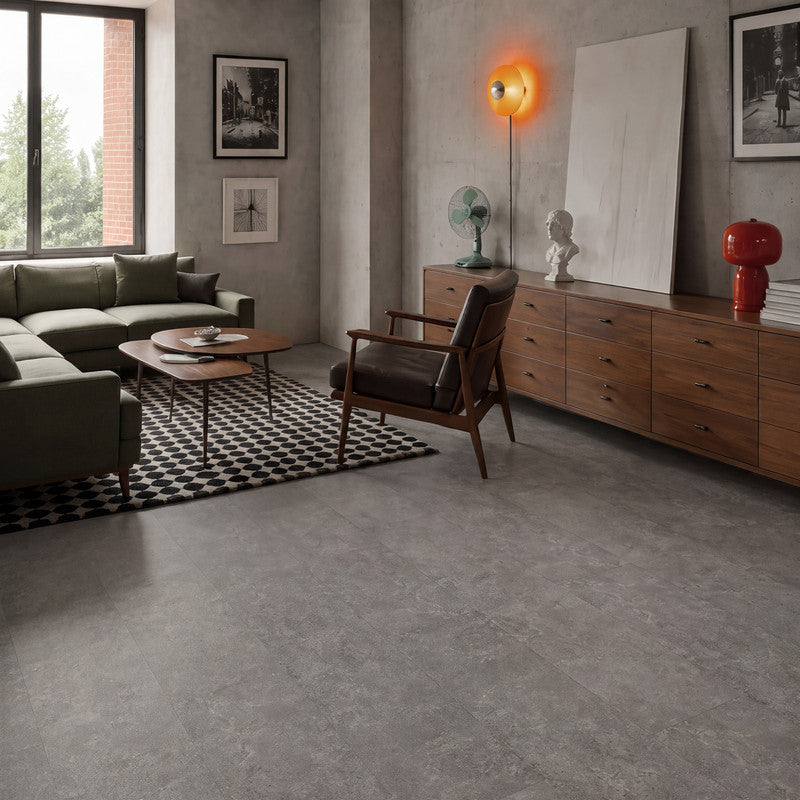 Gray Microcement-Look 20 MIL 12 in. W x 48 in. L Waterproof Click-Lock SPC Luxury Vinyl Tile Flooring  (28 sq. ft./Case)