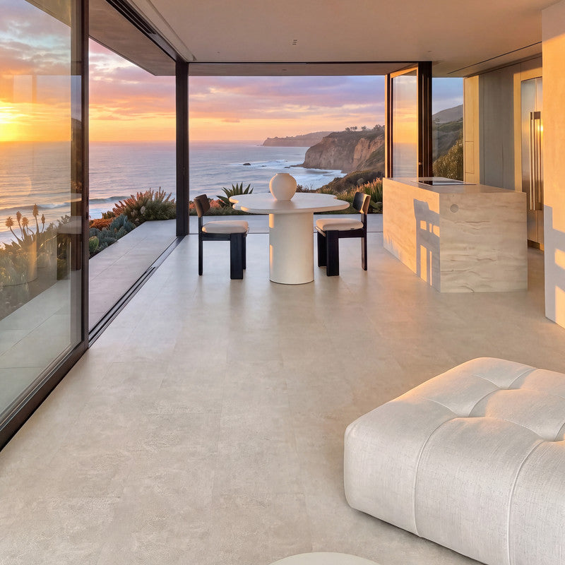 Beige Microcement-Look 20 MIL 12 in. W x 48 in. L Waterproof Click-Lock SPC Luxury Vinyl Tile Flooring  (28 sq. ft./Case)