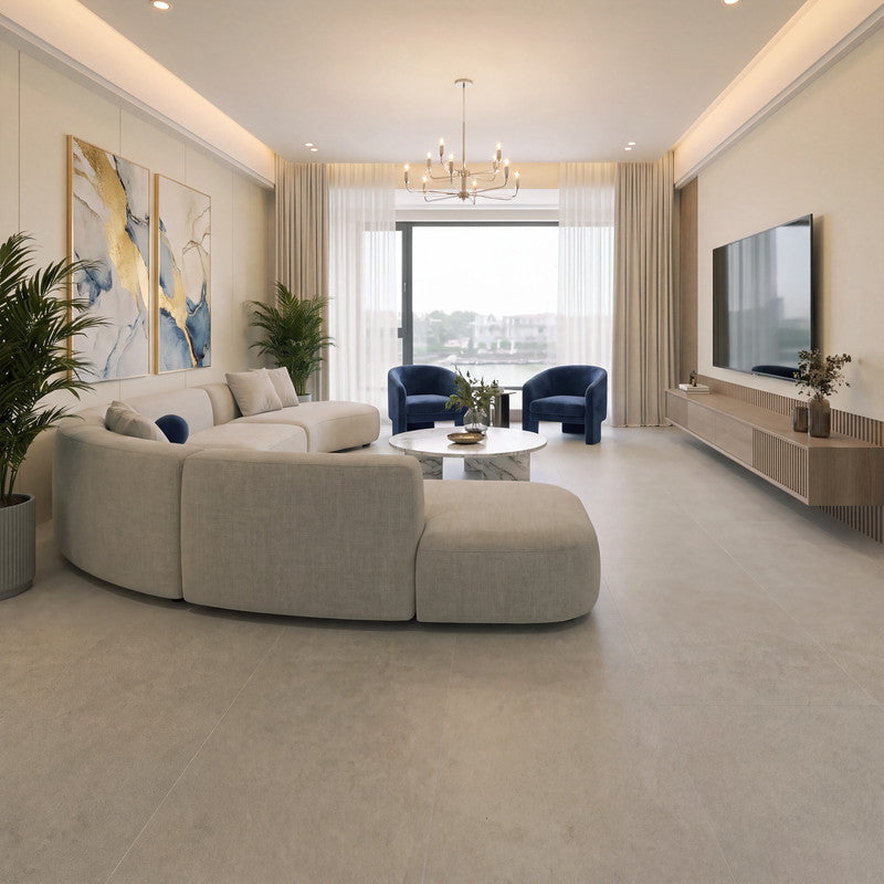 Light Gray Microcement-Look 20 MIL 12 in. W x 48 in. L Waterproof Click-Lock SPC Luxury Vinyl Tile Flooring  (20 sq. ft./Case)