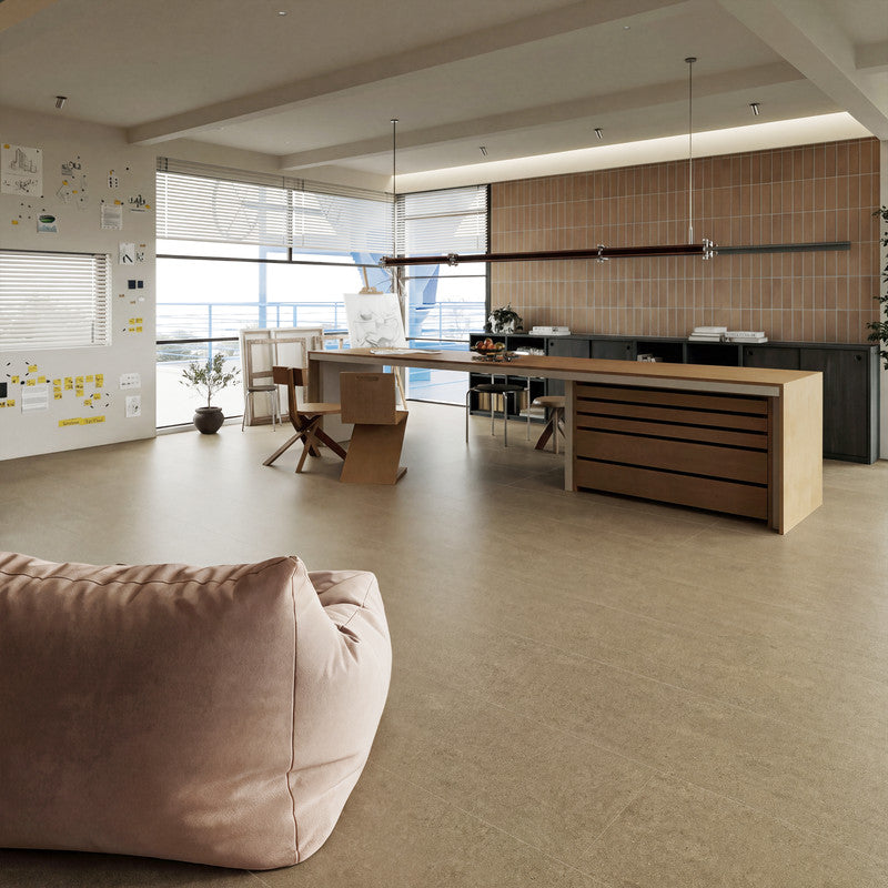 Warm Brown Microcement-Look 20 MIL 12 in. W x 48 in. L Waterproof Click-Lock SPC Luxury Vinyl Tile Flooring  (20 sq. ft./Case)