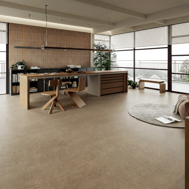 Warm Brown Microcement-Look 20 MIL 12 in. W x 48 in. L Waterproof Click-Lock SPC Luxury Vinyl Tile Flooring  (20 sq. ft./Case)