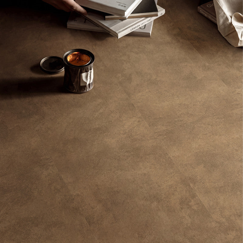 Dark Brown Microcement-Look 20 MIL 12 in. W x 48 in. L Waterproof Click-Lock SPC Luxury Vinyl Tile Flooring  (20 sq. ft./Case)