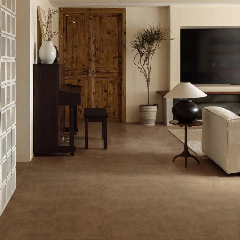 Dark Brown Microcement-Look 20 MIL 12 in. W x 48 in. L Waterproof Click-Lock SPC Luxury Vinyl Tile Flooring  (20 sq. ft./Case)